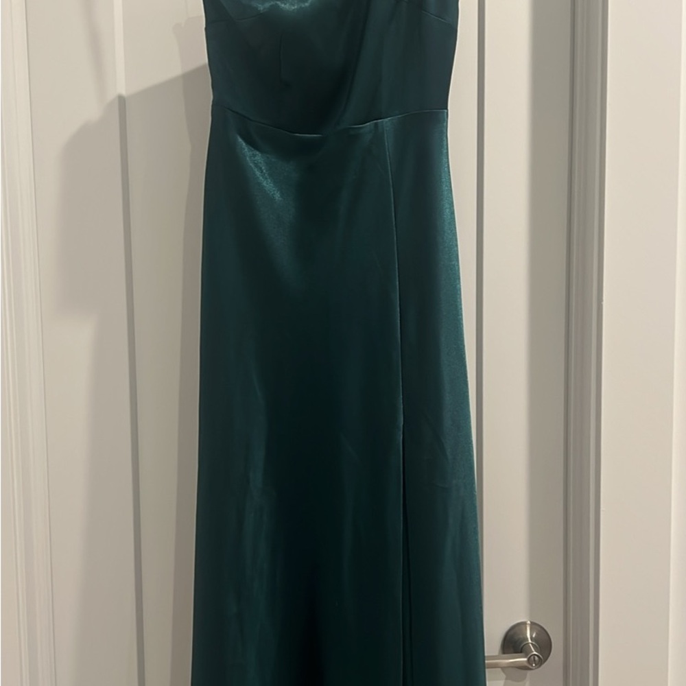 Emerald Satin One Shoulder Gown